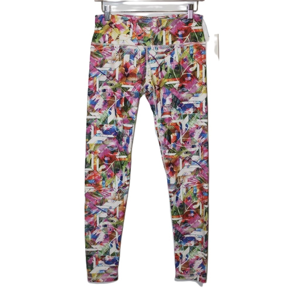 Womens Noli Yoga Abstract Print Pink Blue White Mid Rise Leggings Size Medium M